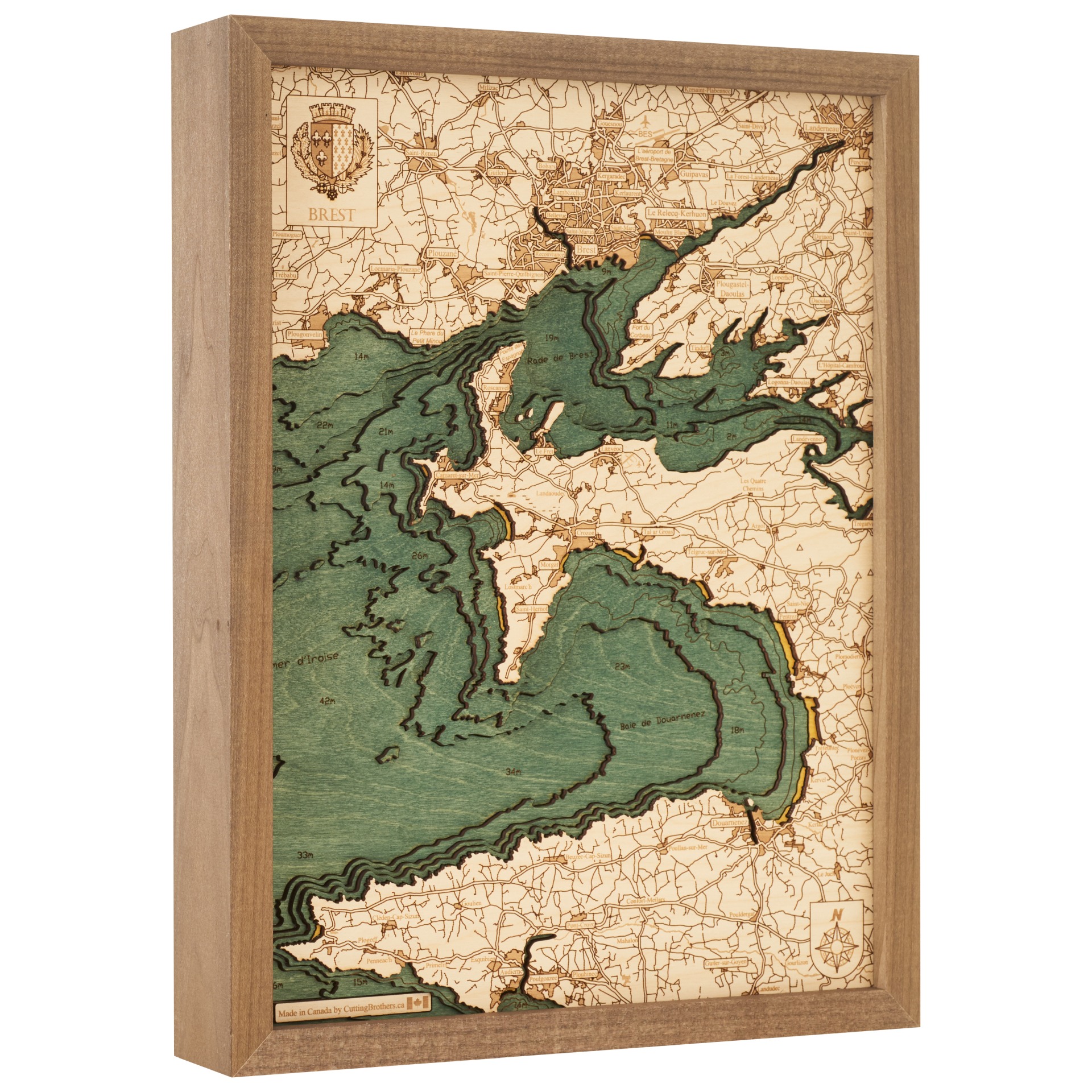 Cutting Brothers 3D Holz-Wandkarte Brest 30.5x40.5 cm