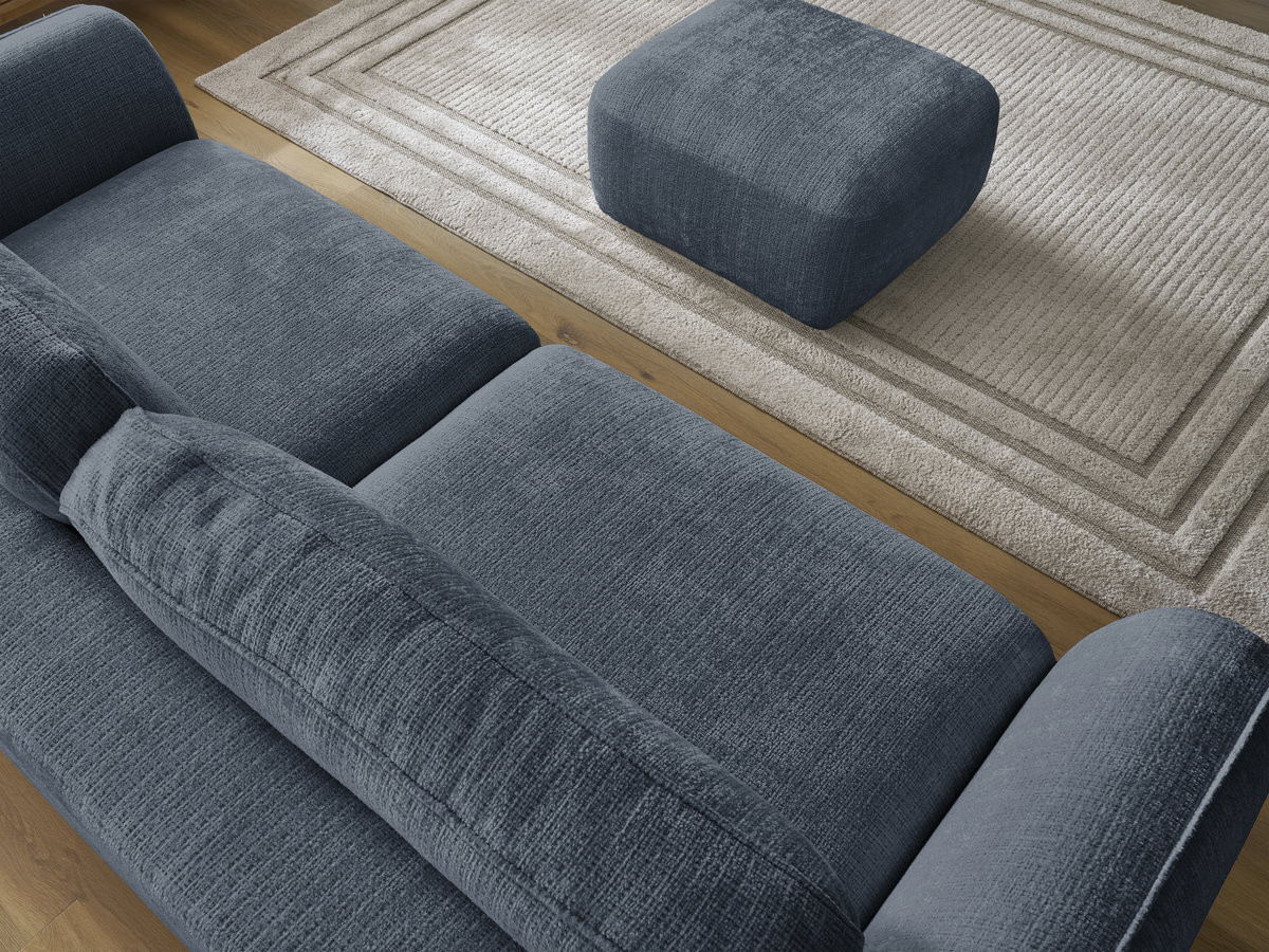 Bobochic Denise Schlafsofa 3-Sitzer mit Bettkasten und Pouf Strukturstoff Dunkelblau