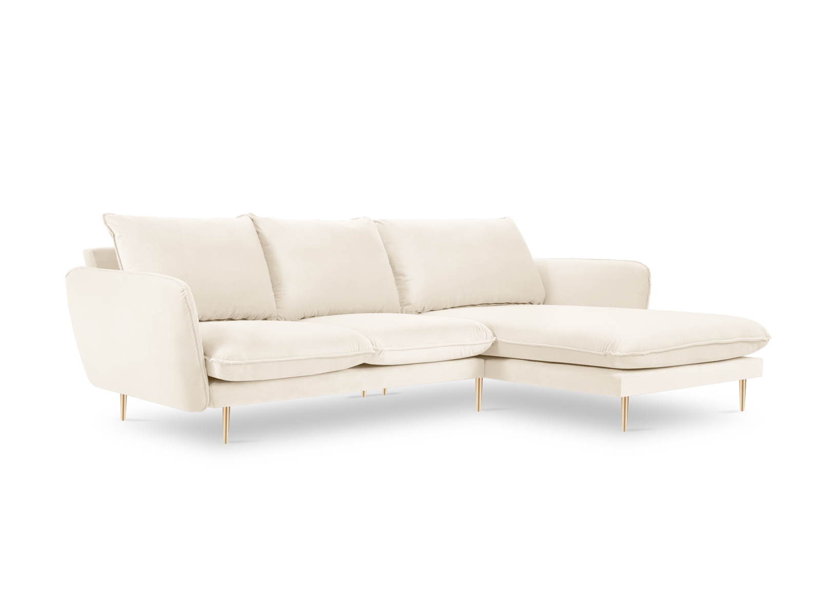 Cosmopolitan Design Ecksofa Vienna 5-Sitzer Samt Bluvel Helles Beige Rechts Beine Gold