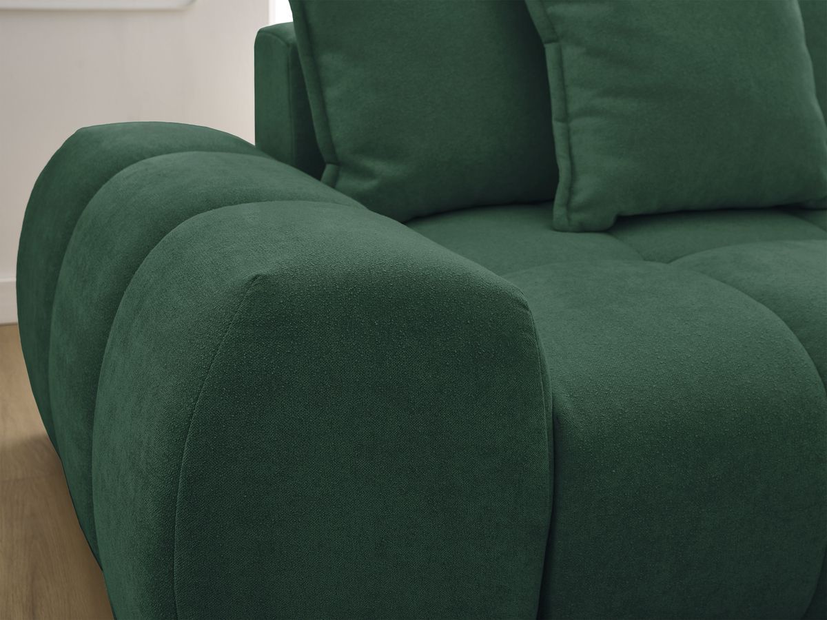 Bobochic Everest Ecksofa mit Schlaffunktion und Bettkasten 318 × 180 cm, 7 Kissen Strukturstoff Grün Ecke rechts