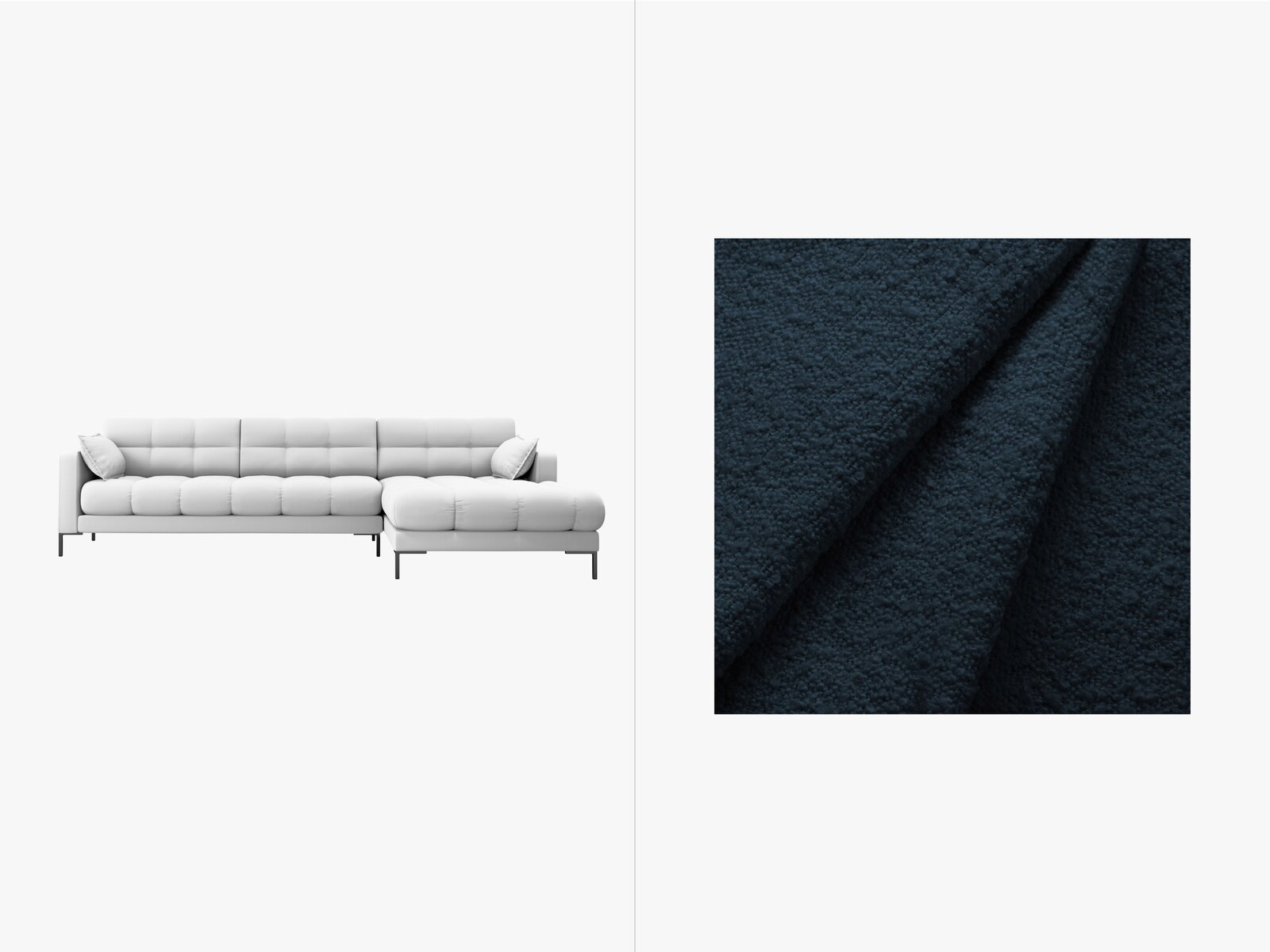 Micadoni Ecksofa Mamaia 5-Sitzer Rechts Boucle Baloo Dunkelblau schwarze Beine
