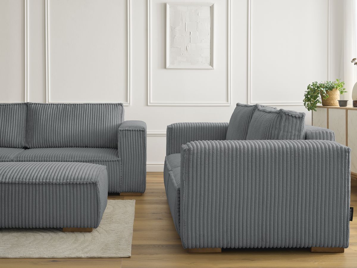 Bobochic Chelsea Sofa 6-Sitzer mit Pouf Breitcord weich Dunkelgrau