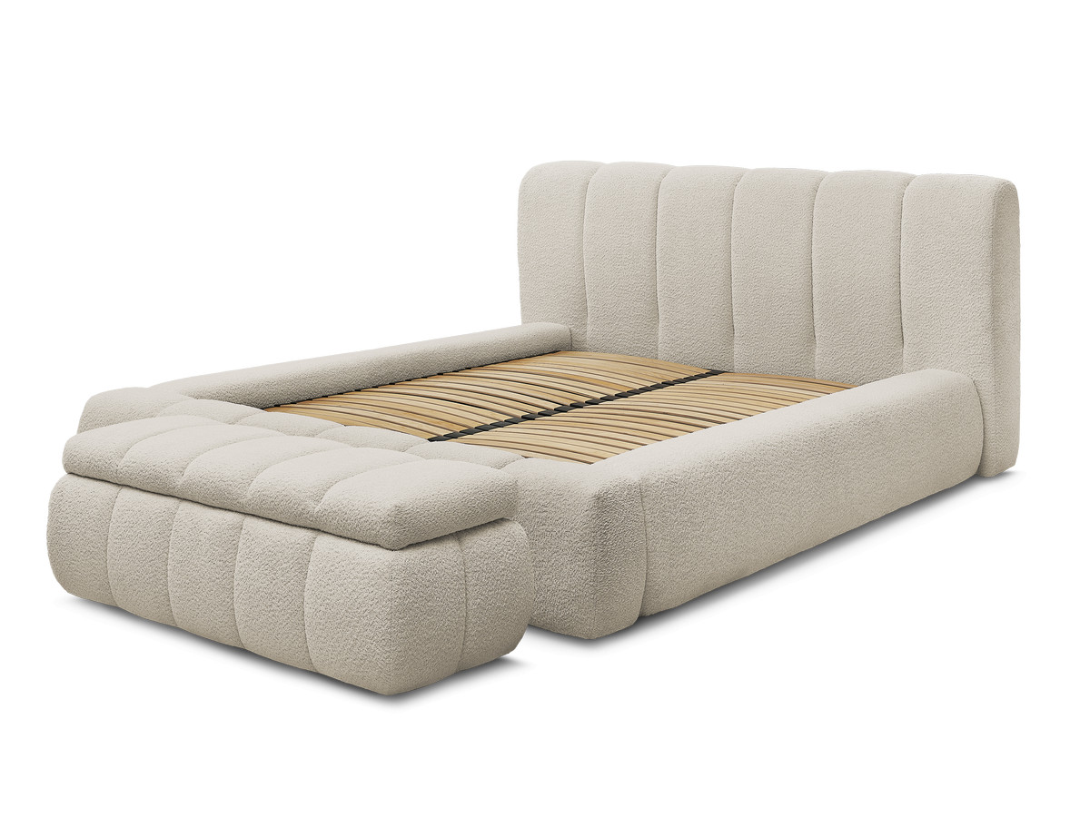 Bobochic Denali Polsterbett mit Bettkasten mit Bettbank Bouclé-Stoff Beige, Liegefläche 140 × 190 cm