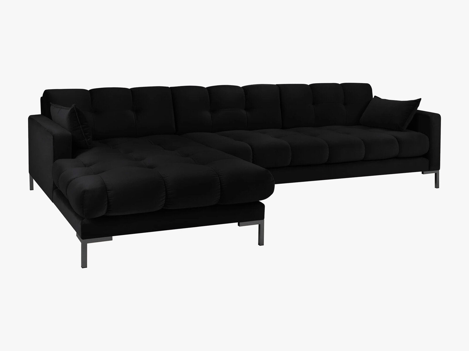 Micadoni Ecksofa Mamaia 5-Sitzer Links Samt Bluvel Schwarz schwarze Beine
