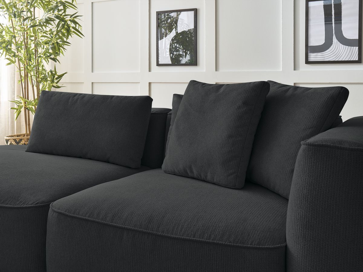 Bobochic Leopold Sofa 4-Sitzer mit Pouf Melange-Stoff Schwarz Armlehne rechts