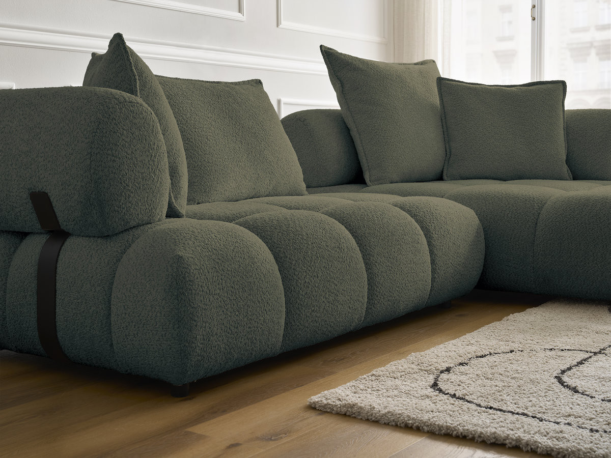 Bobochic Alya Ecksofa Bouclé-Stoff Grün Ecke rechts