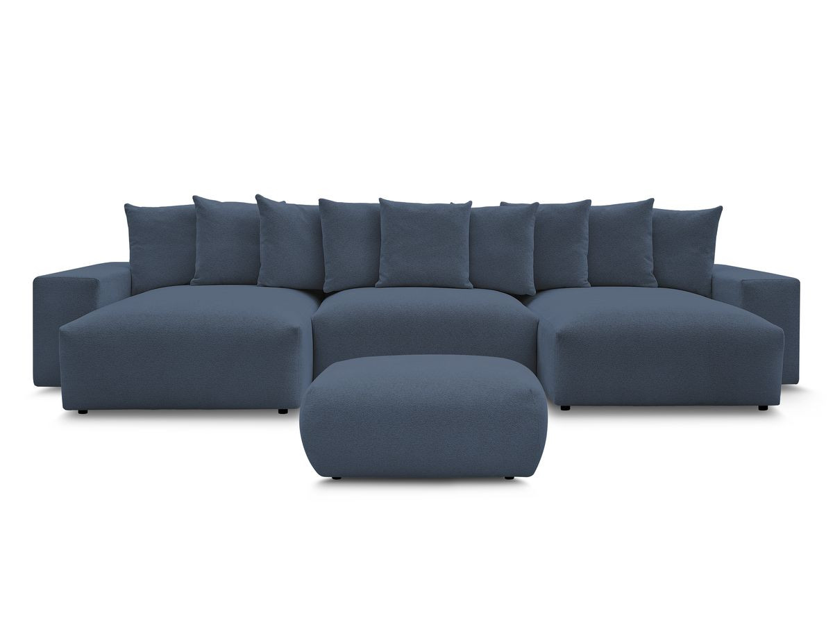 Bobochic Voltaire Wohnlandschaft mit Pouf 420 × 174 cm, Liegefläche 135 × 345 cm Melange-Stoff Dunkelblau