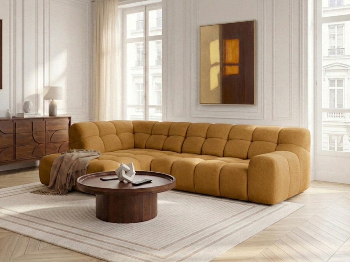Bobochic Andre Ecksofa mit Schlaffunktion Chenille Gelb Ecke links