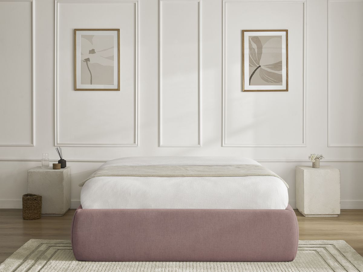 Bobochic Inera Bettgestell mit Bettkasten, ohne Kopfteil Stoff Rosa, Liegefläche 160 × 200 cm