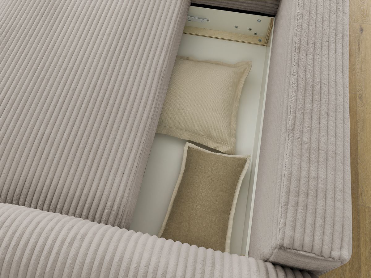 Bobochic Lucien Ecksofa mit Schlaffunktion und Bettkasten 314 × 167 cm Breitcord weich Taupe Ecke links