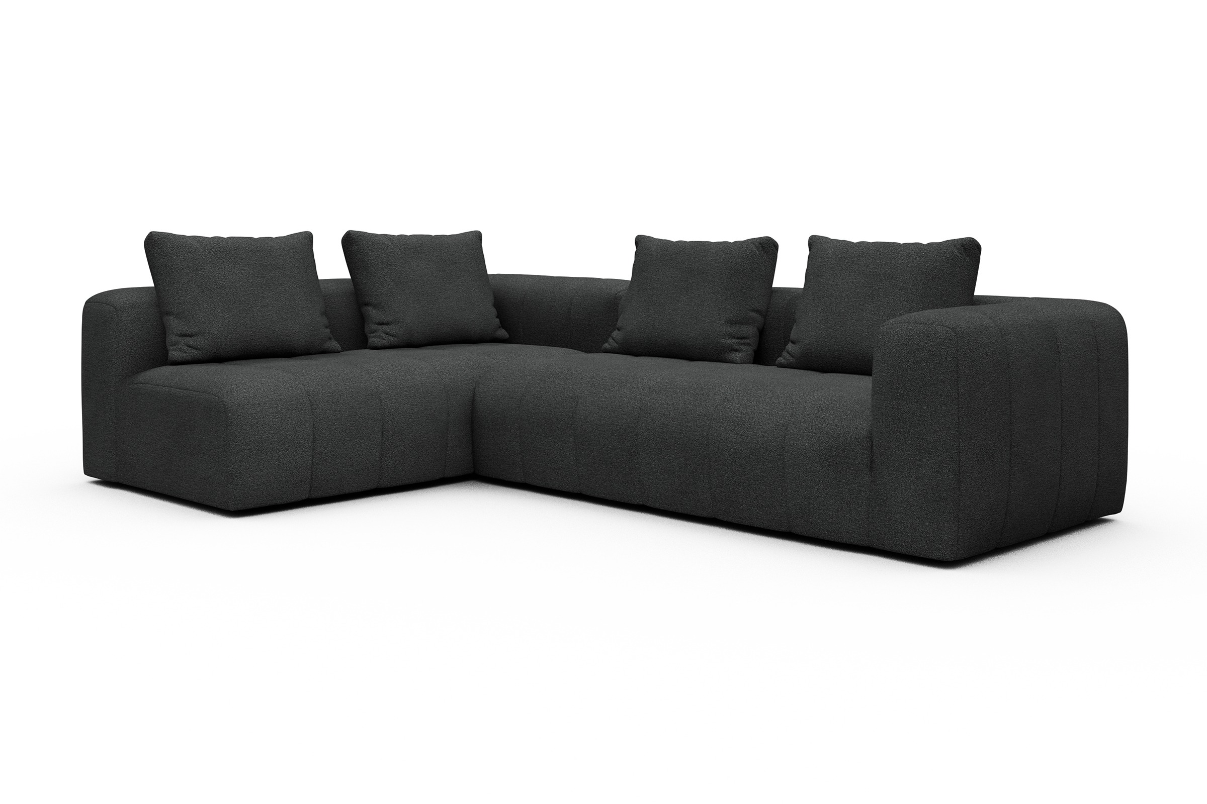 Ecksofa Hugo 2x 2,5-Sitzer Armlehne rechts Boucle-Charcoal