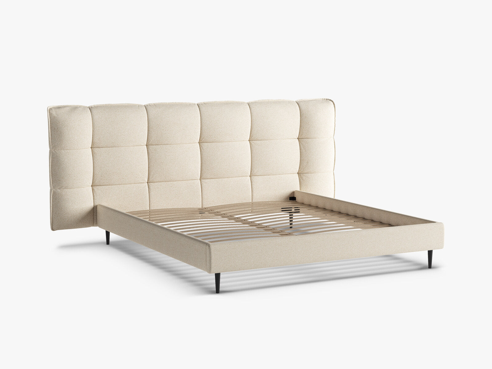 Micadoni Stauraumbett mit Kopfteil Eric with legs Strukturierter Stoff Puente Hellbeige Melange 200x200