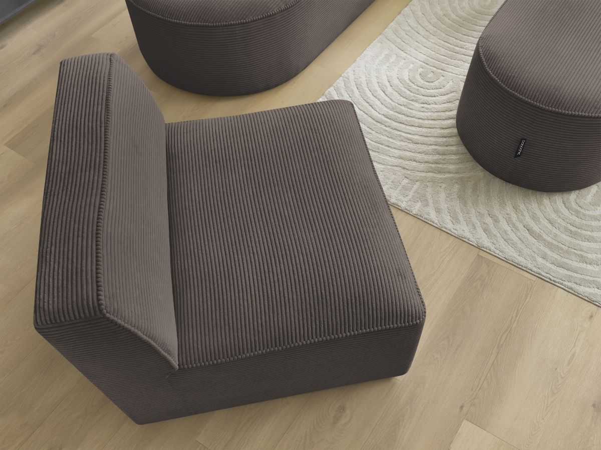 Bobochic Rousseau Ecksofa mit Sofamodul und Pouf Cordsamt Braun Ecke rechts