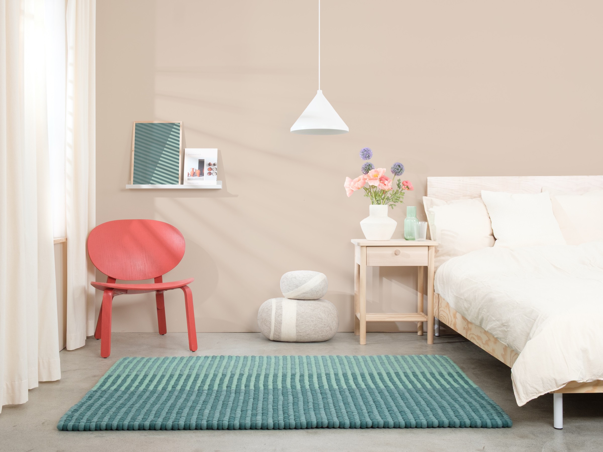 myfelt Sage Filzkugelteppich Grün rechteckig 70 x 100 cm