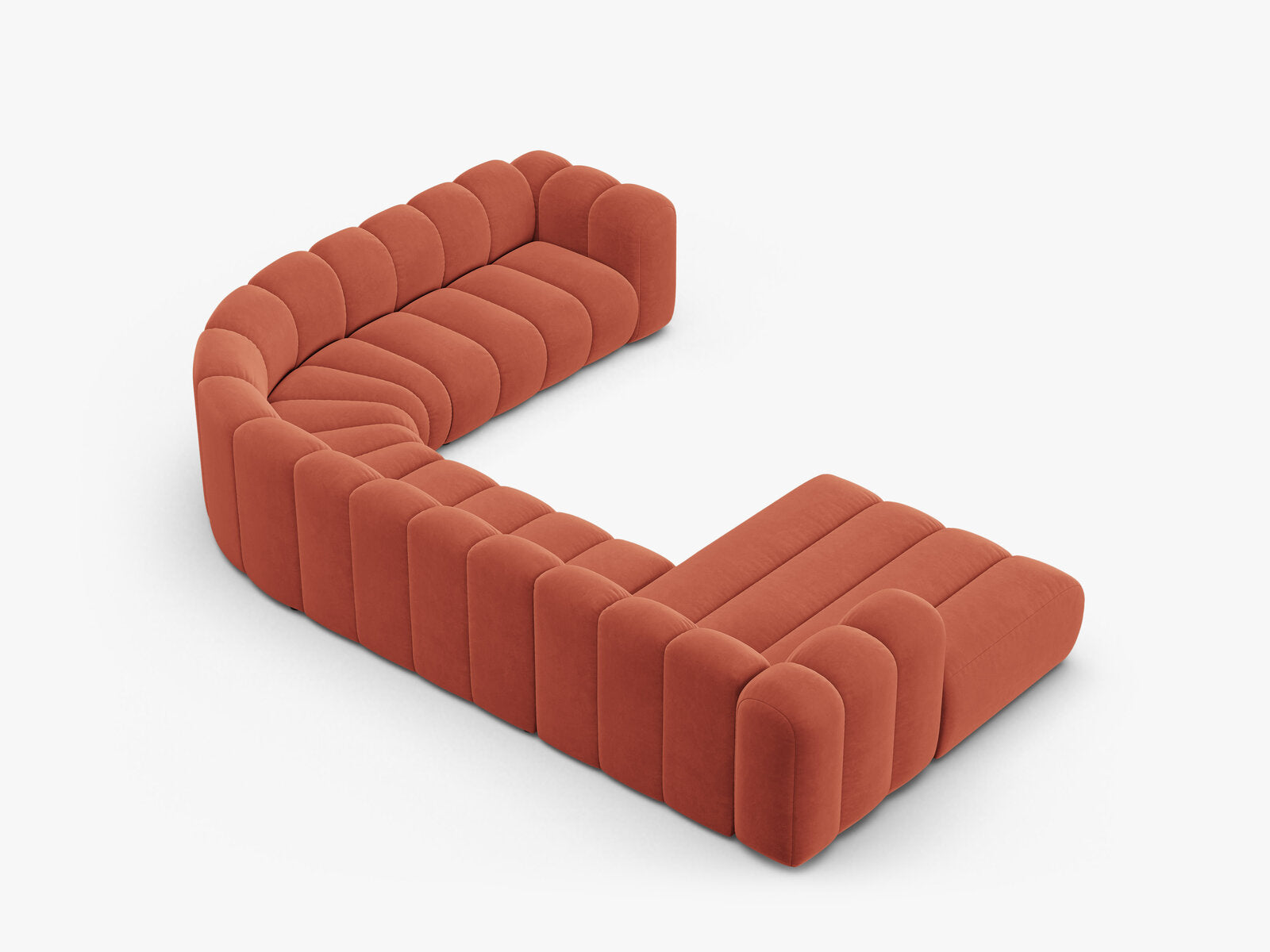 Micadoni Modulares Panorama Ecksofa Lupine 6-Sitzer Rechts Samt Venus Koralle