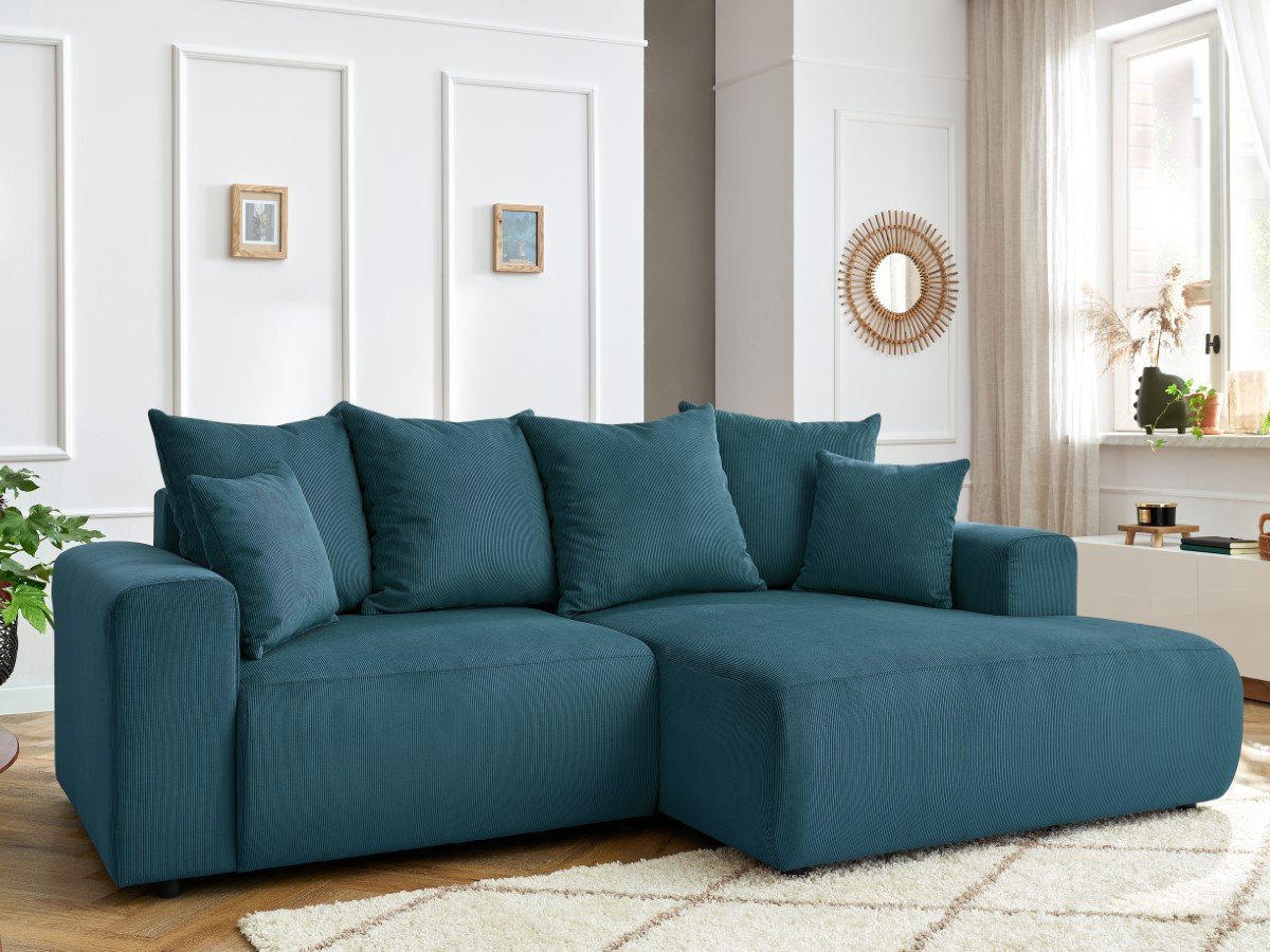 Bobochic Enjoy Ecksofa Cordsamt Dunkelblau Ecke rechts