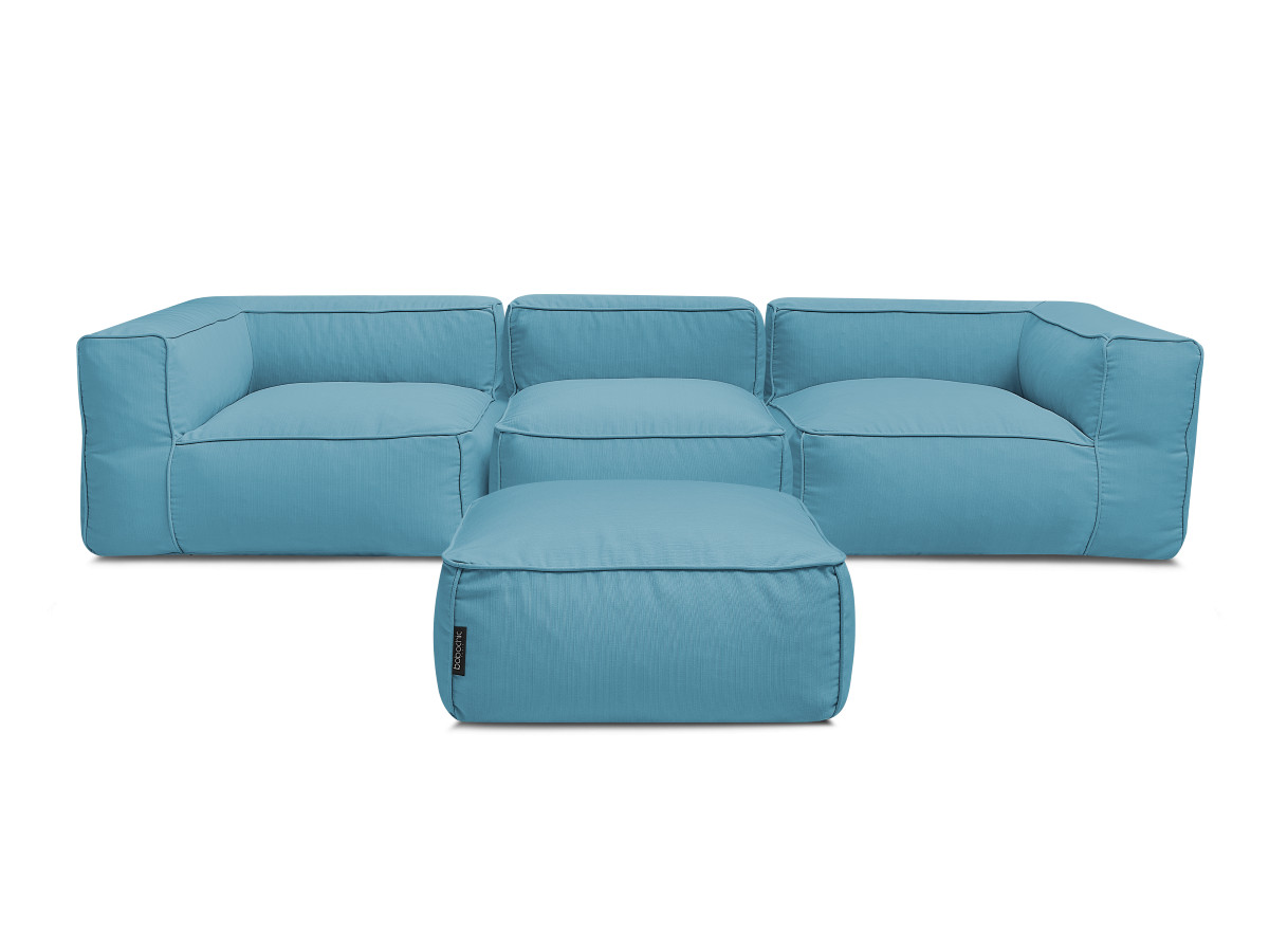 Bobochic Giulia Gartensofa 4-Sitzer mit Pouf, 2 Eckmodule Stoff Hellblau
