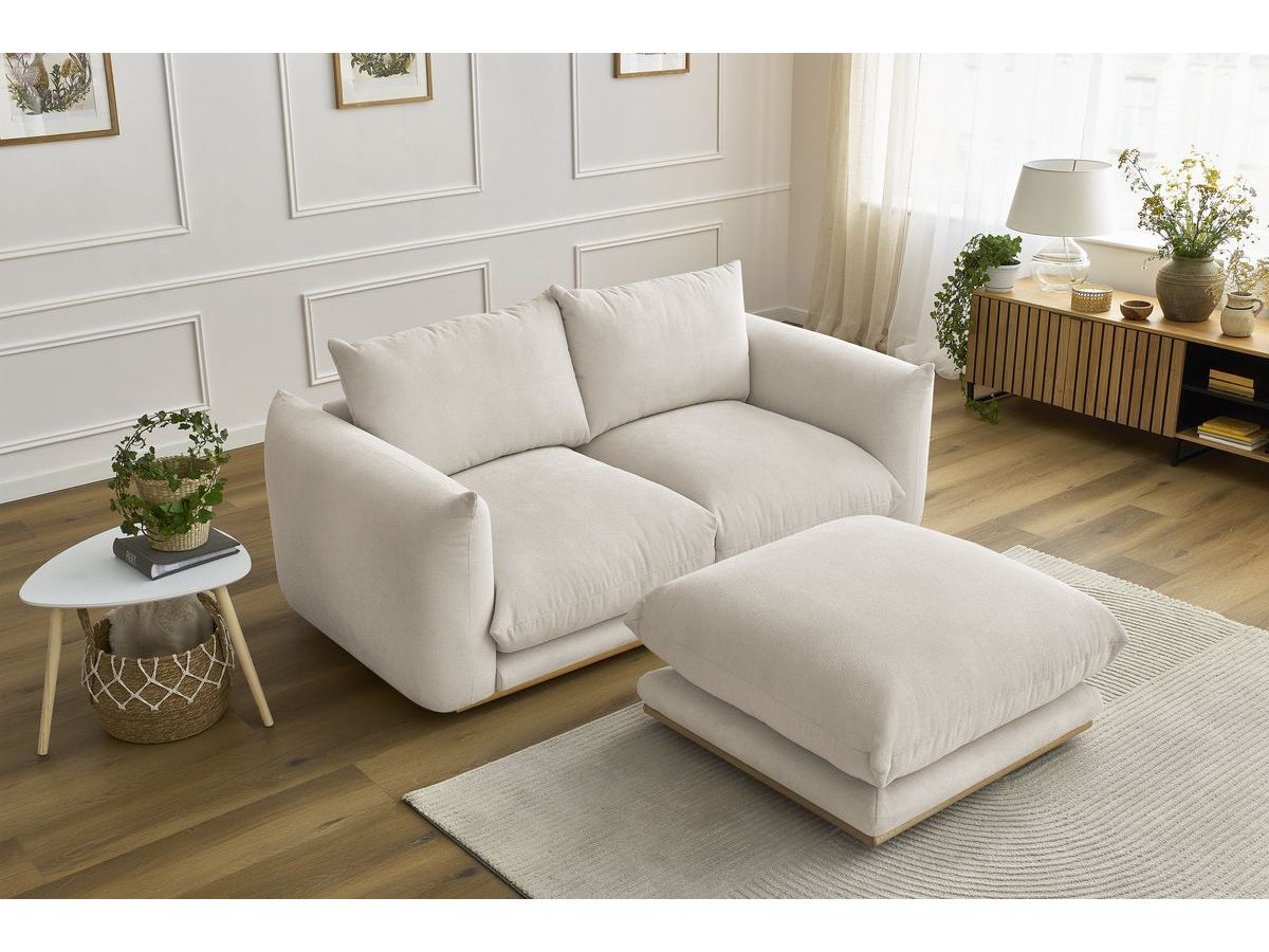 Bobochic Ernest Sofa 3-Sitzer mit Pouf 193 × 106 cm Stoff Beige