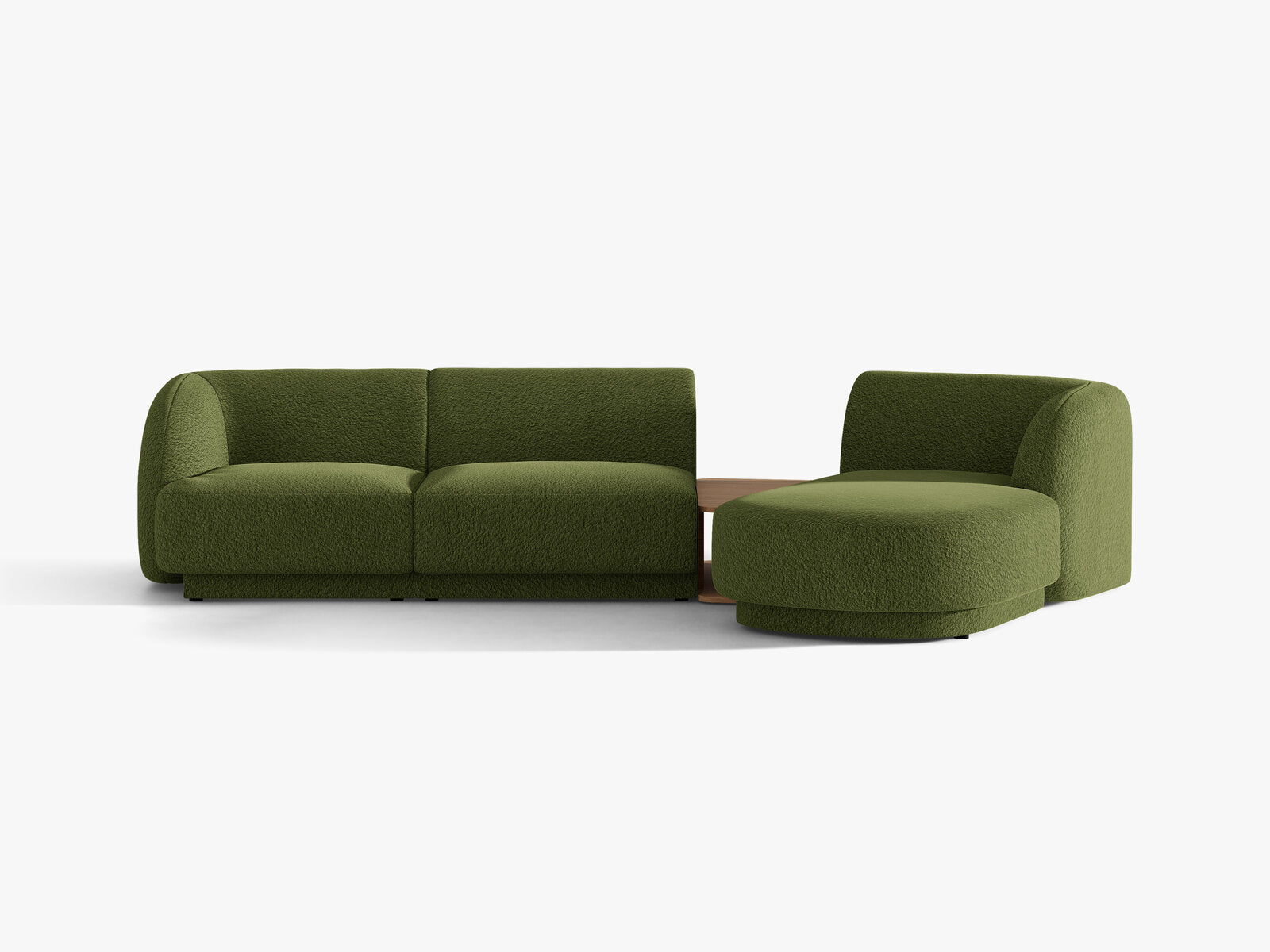 Micadoni Modulares Sofa Miley mit Recamiere 3-Sitzer Rechts Boucle Baloo Dunkel-Olivgrün