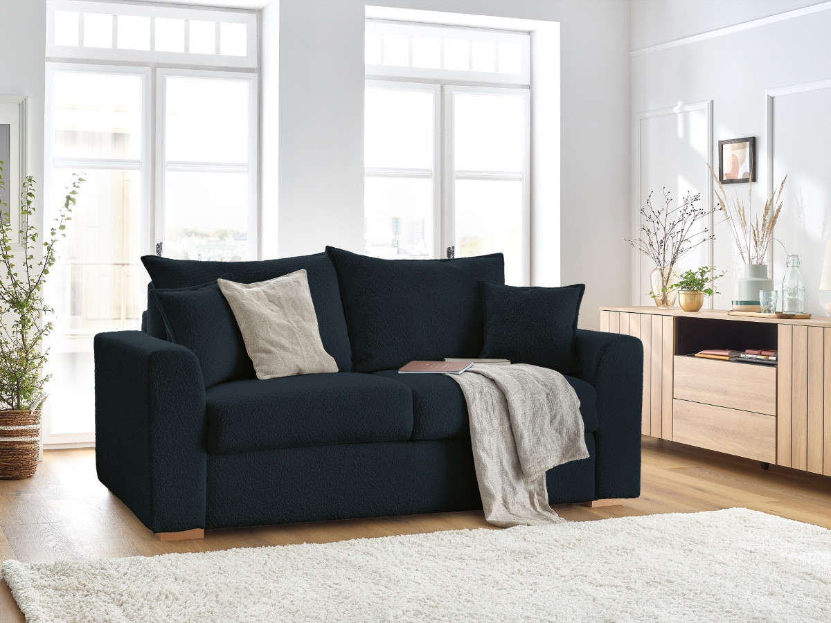 Bobochic Augustin Schlafsofa 3-Sitzer Bouclé-Stoff Dunkelblau, Liegefläche 160 × 200 cm