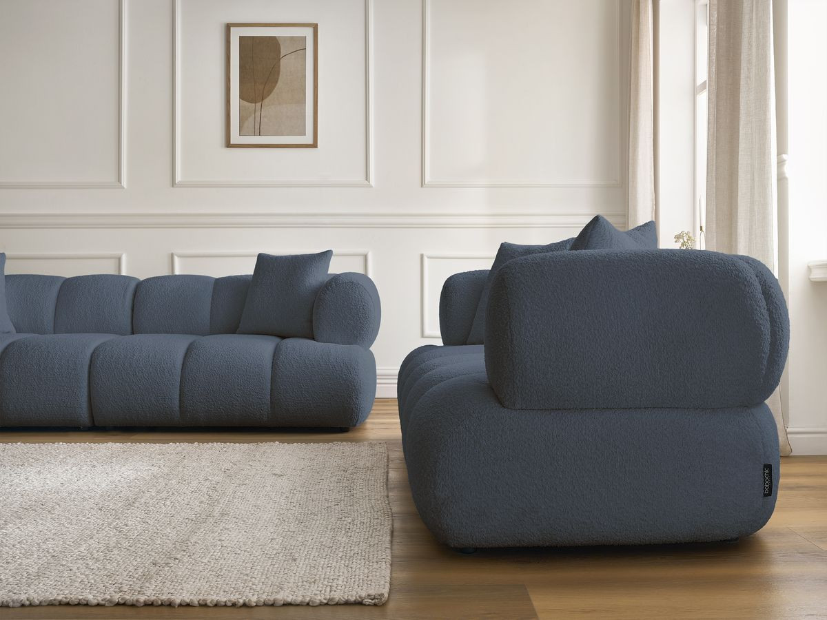 Bobochic Pamira Sofa 5-Sitzer Bouclé-Stoff Dunkelblau