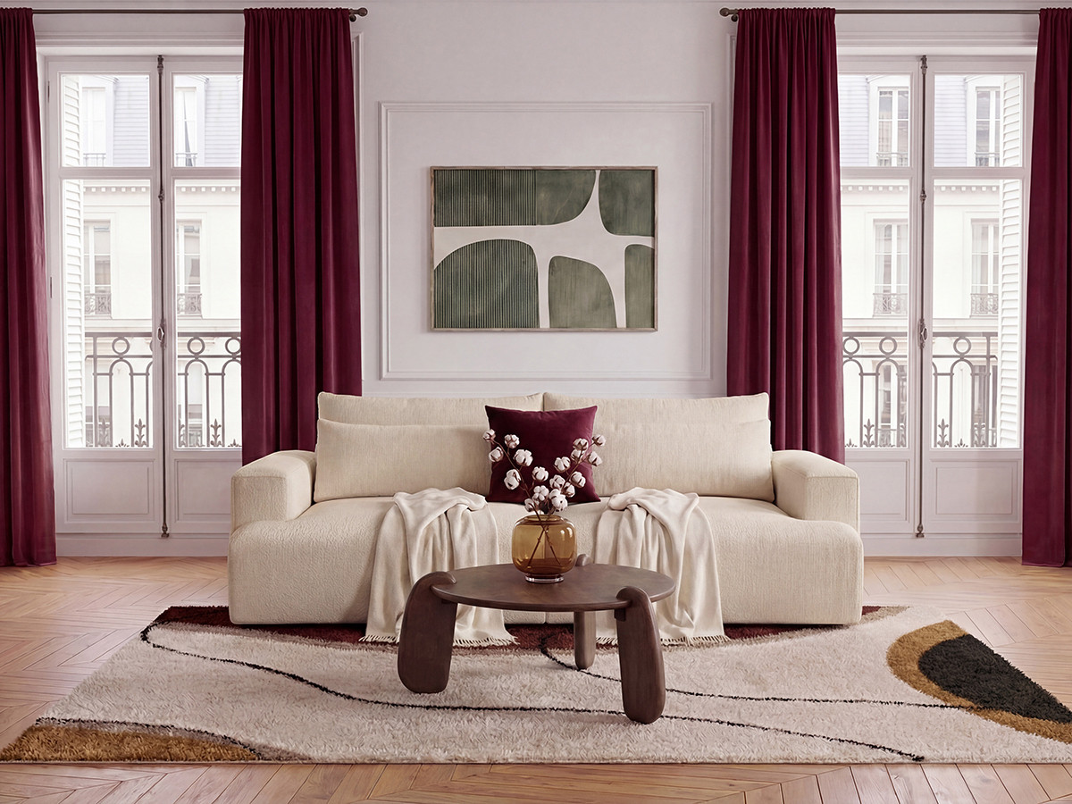 Bobochic Twiny Sofa 3-Sitzer Stoff Beige