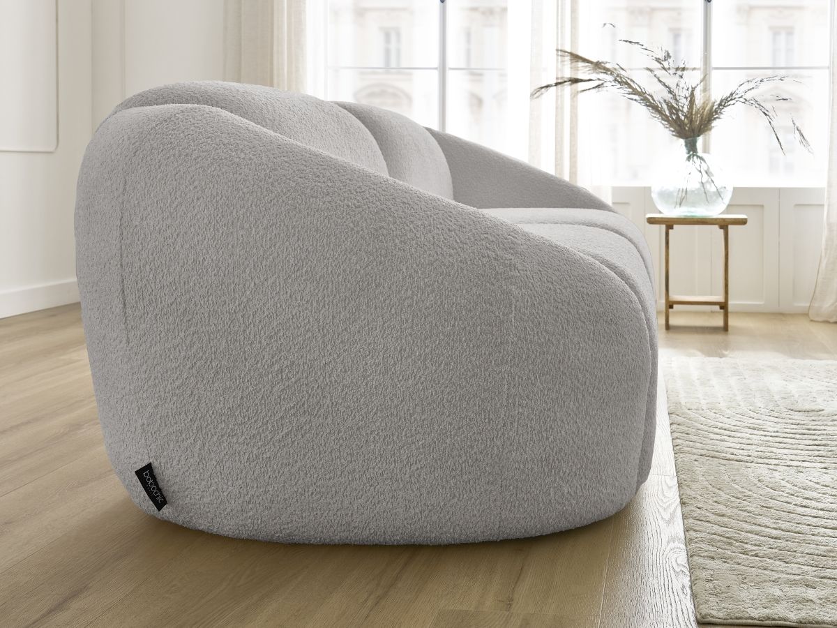 Bobochic Tina Sofa 3-Sitzer Bouclé-Stoff Hellgrau