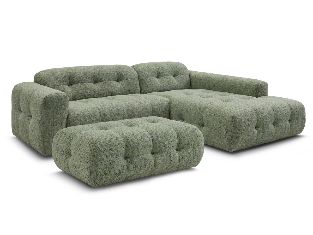Bobochic Laura Ecksofa mit großem Pouf Melange-Stoff Hellgrün Ecke rechts