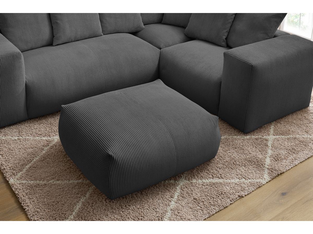 Bobochic Voltaire Ecksofa mit Pouf 268 × 214 cm Cordsamt Dunkelgrau Ecke rechts