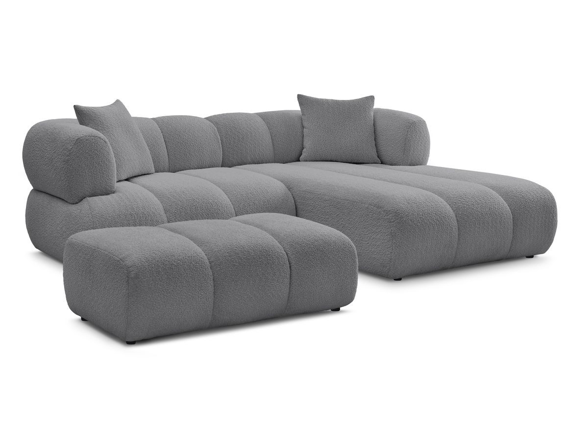 Bobochic Pamira Ecksofa mit Pouf Bouclé-Stoff Dunkelgrau Ecke rechts