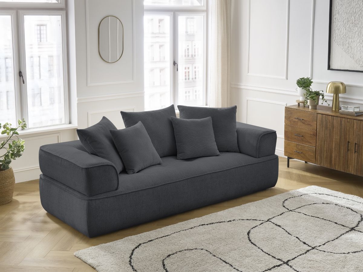 Bobochic Whesley Sofa 3-Sitzer Stoff Dunkelgrau