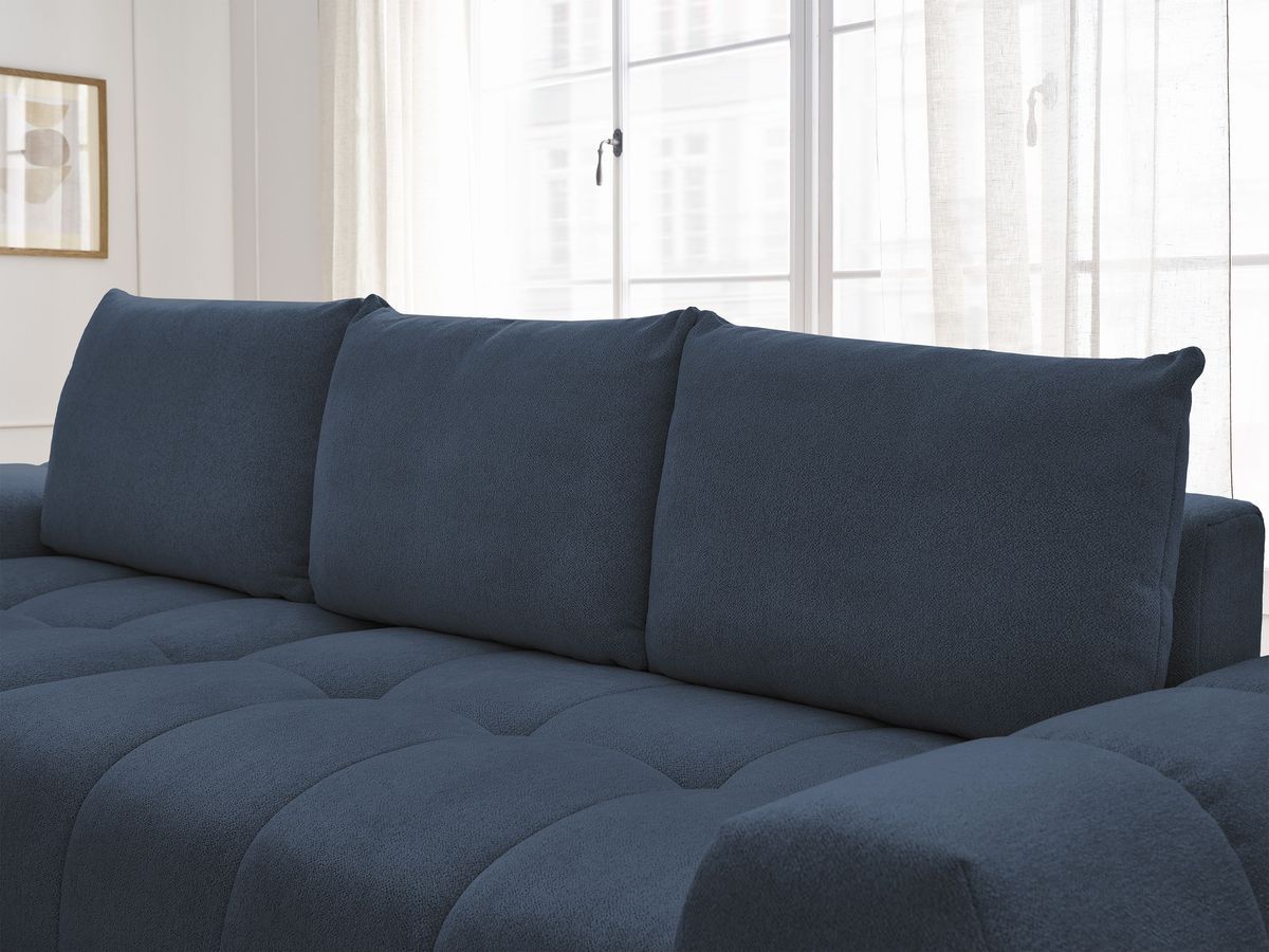 Bobochic Everest Ecksofa mit Schlaffunktion und Bettkasten 318 × 180 cm, 3 Kissen Melange-Stoff Dunkelblau Ecke links