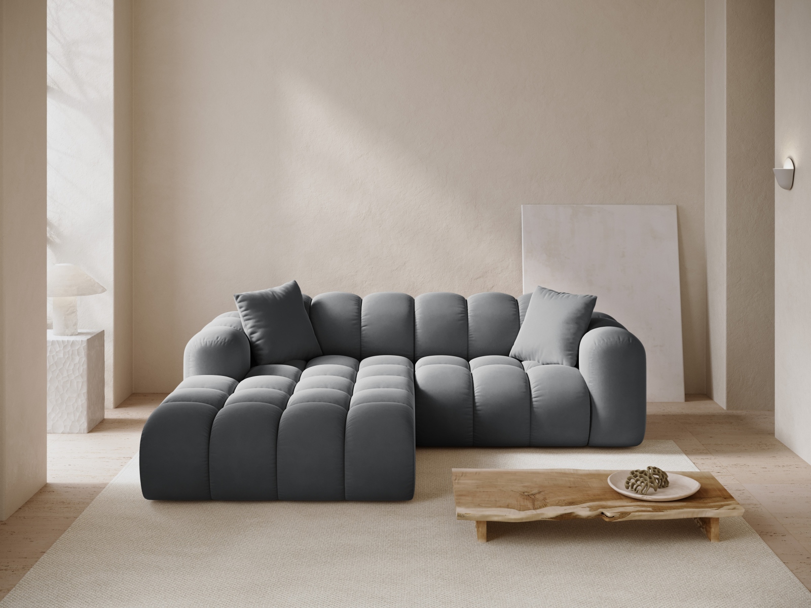 Cosmopolitan Design Ecksofa Treno 3-Sitzer Samt Bluvel Grau Links