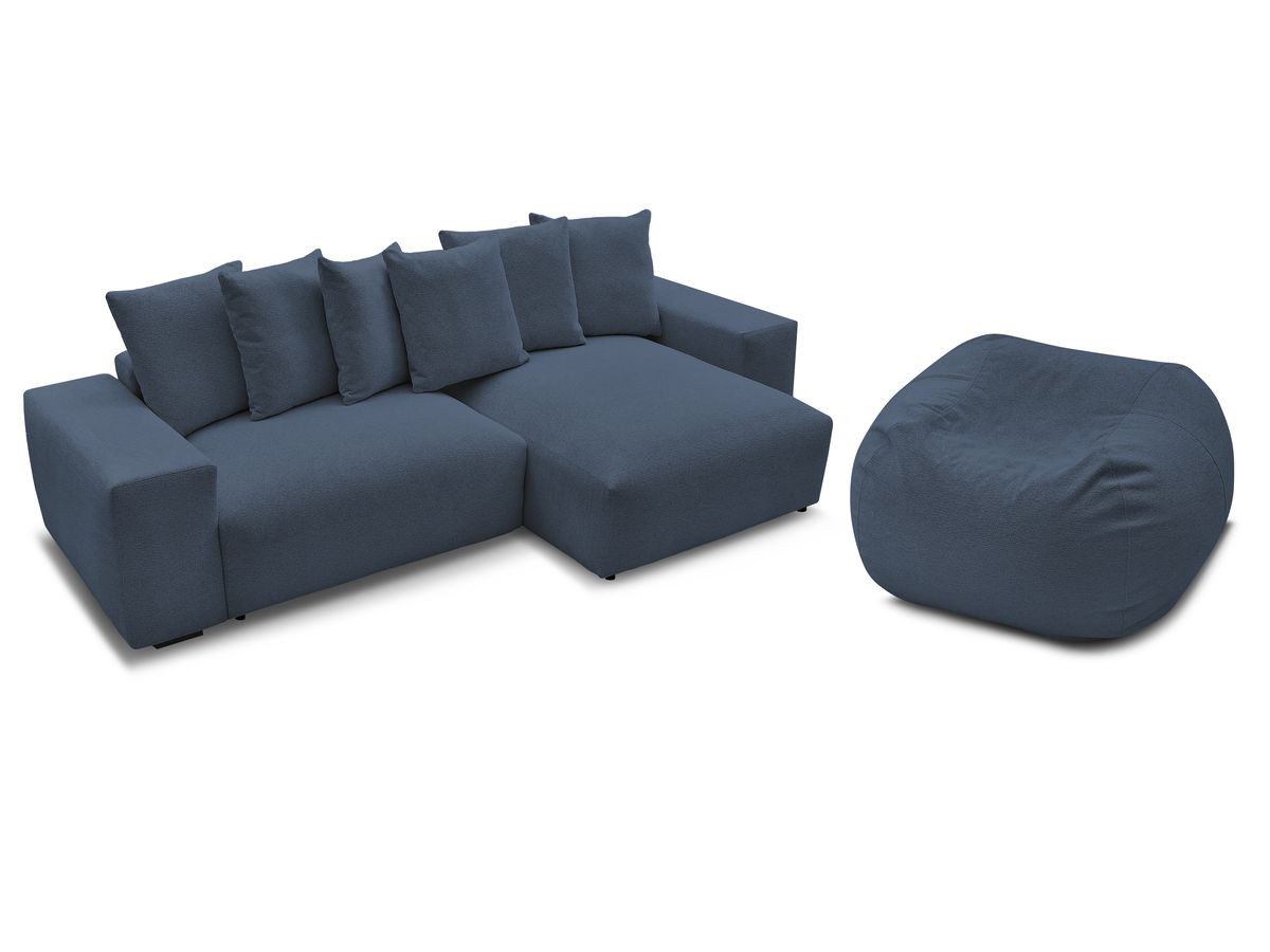 Bobochic Voltaire Ecksofa mit Pouf 310 × 174 cm Melange-Stoff Dunkelblau
