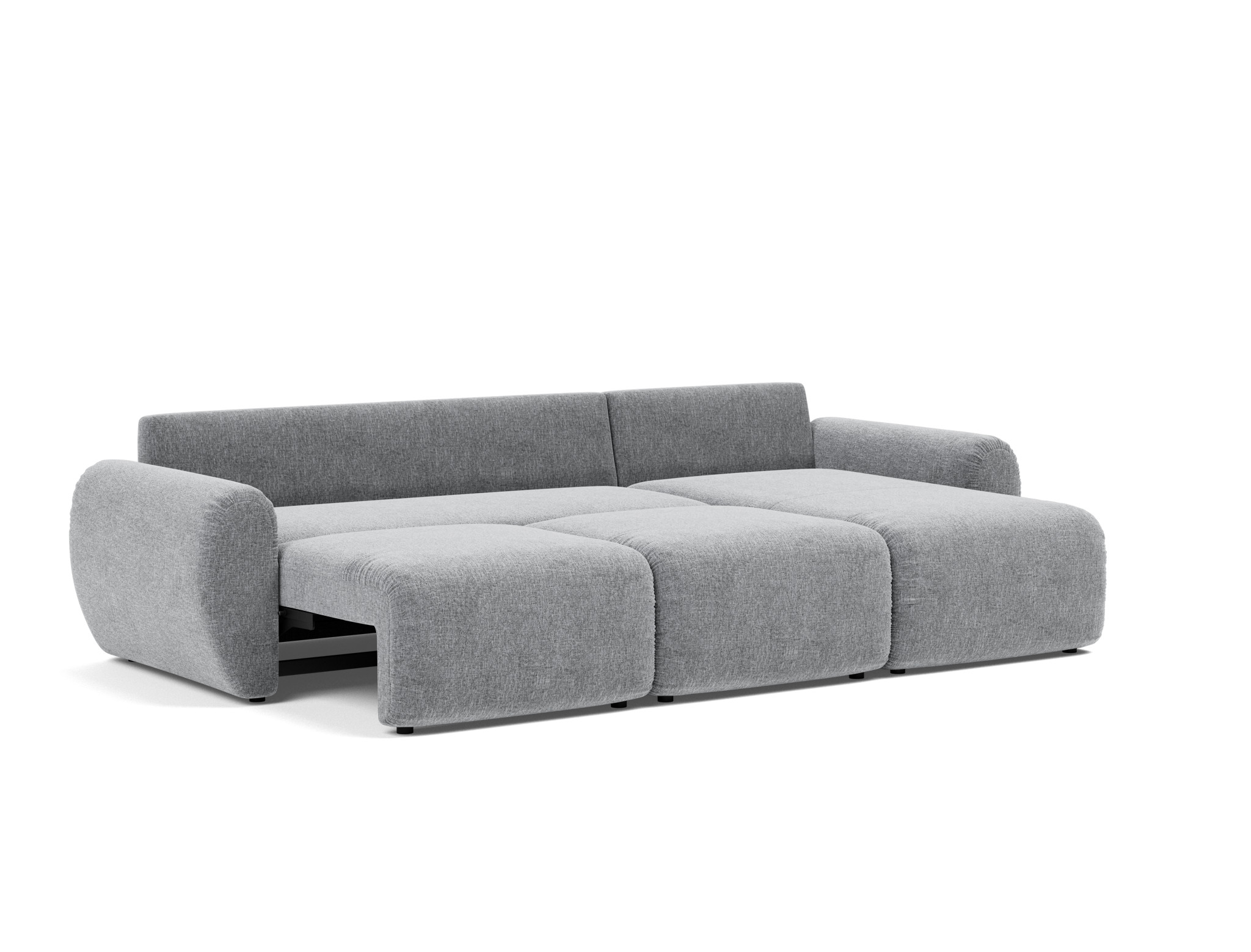 Schlafsofa Norum mit Chaiselongue und Curve-Armlehnen Strukturierter Stoff Twist 565-Granite