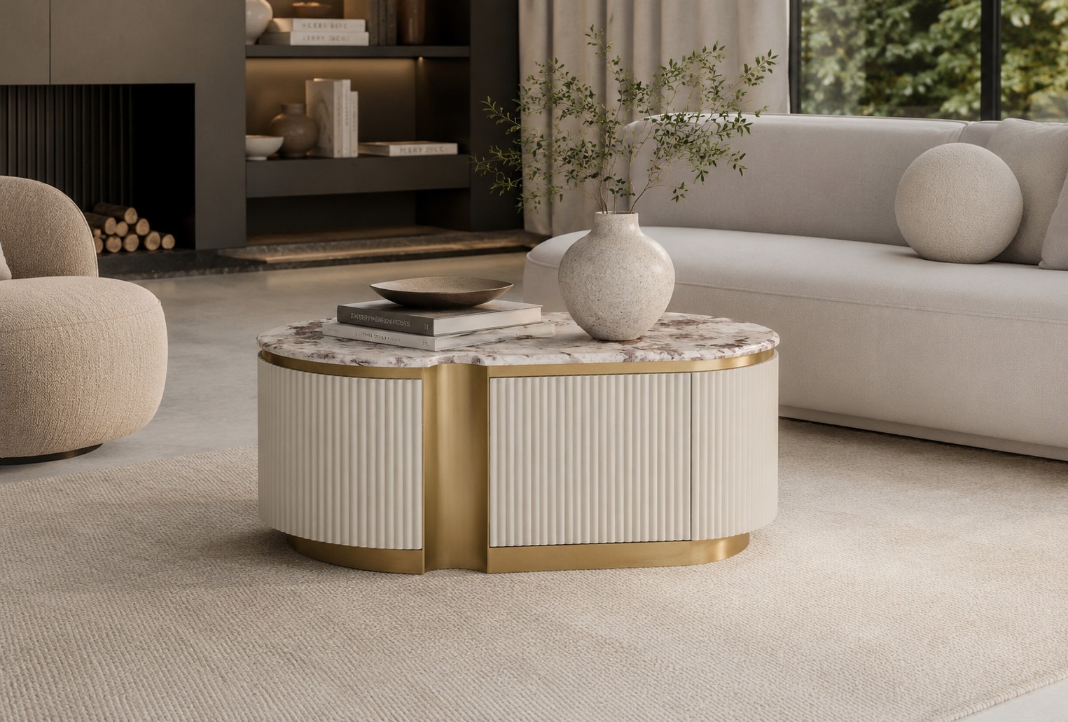 Livin Hill Couchtisch Stilig 122 × 60 × 45 cm Ecru-Weiß, Platte Taupe/Kühles Dunkelbraun