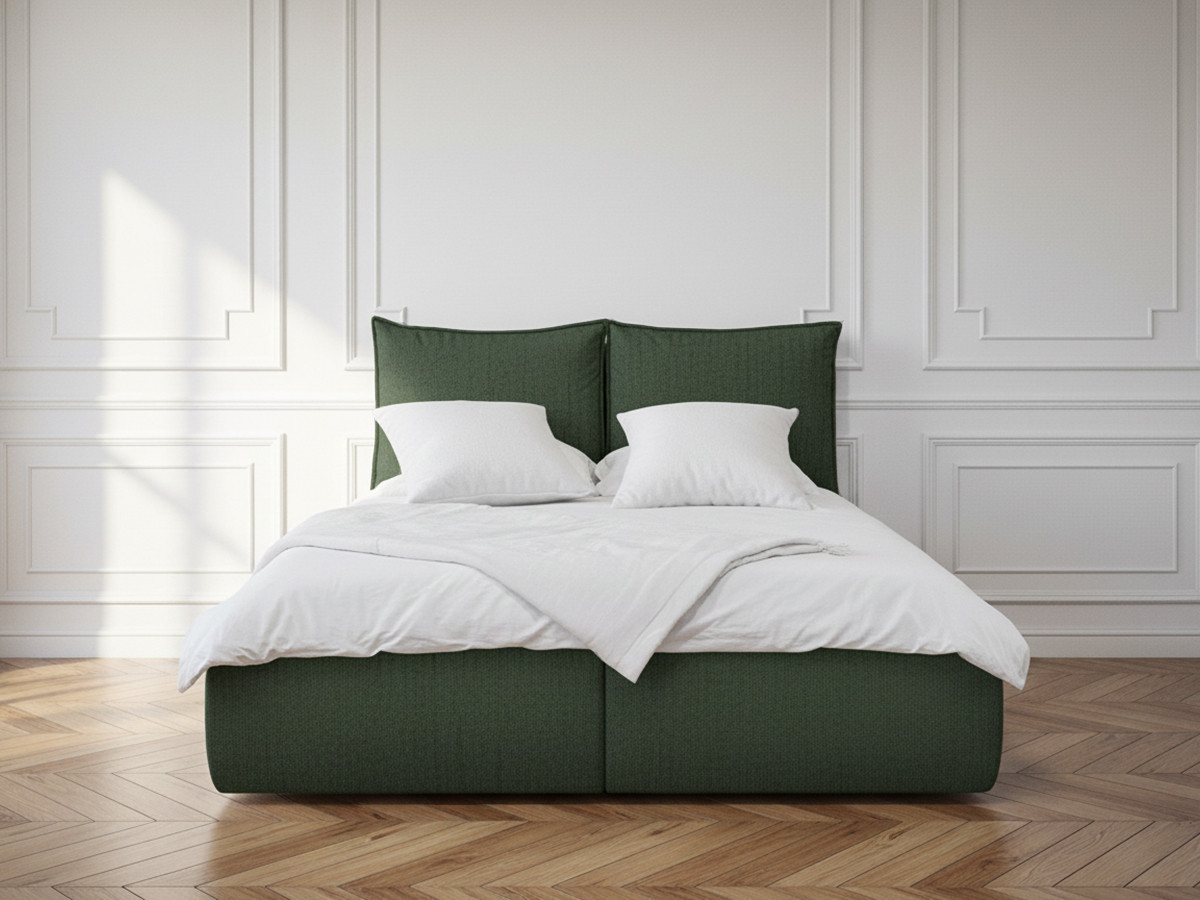 Bobochic Garance Polsterbett mit Bettkasten Stoff Grün, Liegefläche 180 × 200 cm