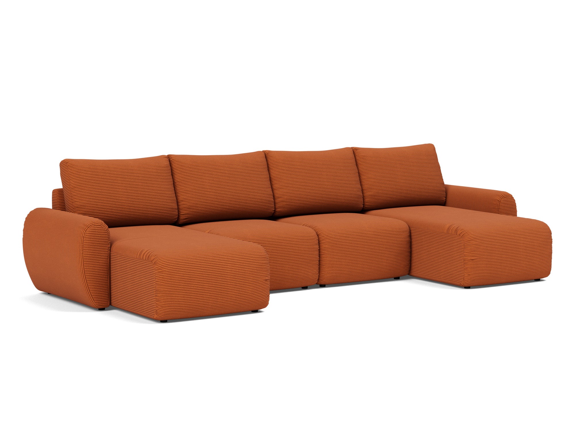 Schlafsofa Norum U-Form mit Curve-Armlehnen Kord Corduroy 595-Burnt-Orange