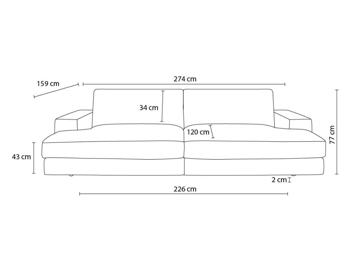 Bobochic Leonard Sofa 4-Sitzer 274 × 159 cm Cordsamt Beige