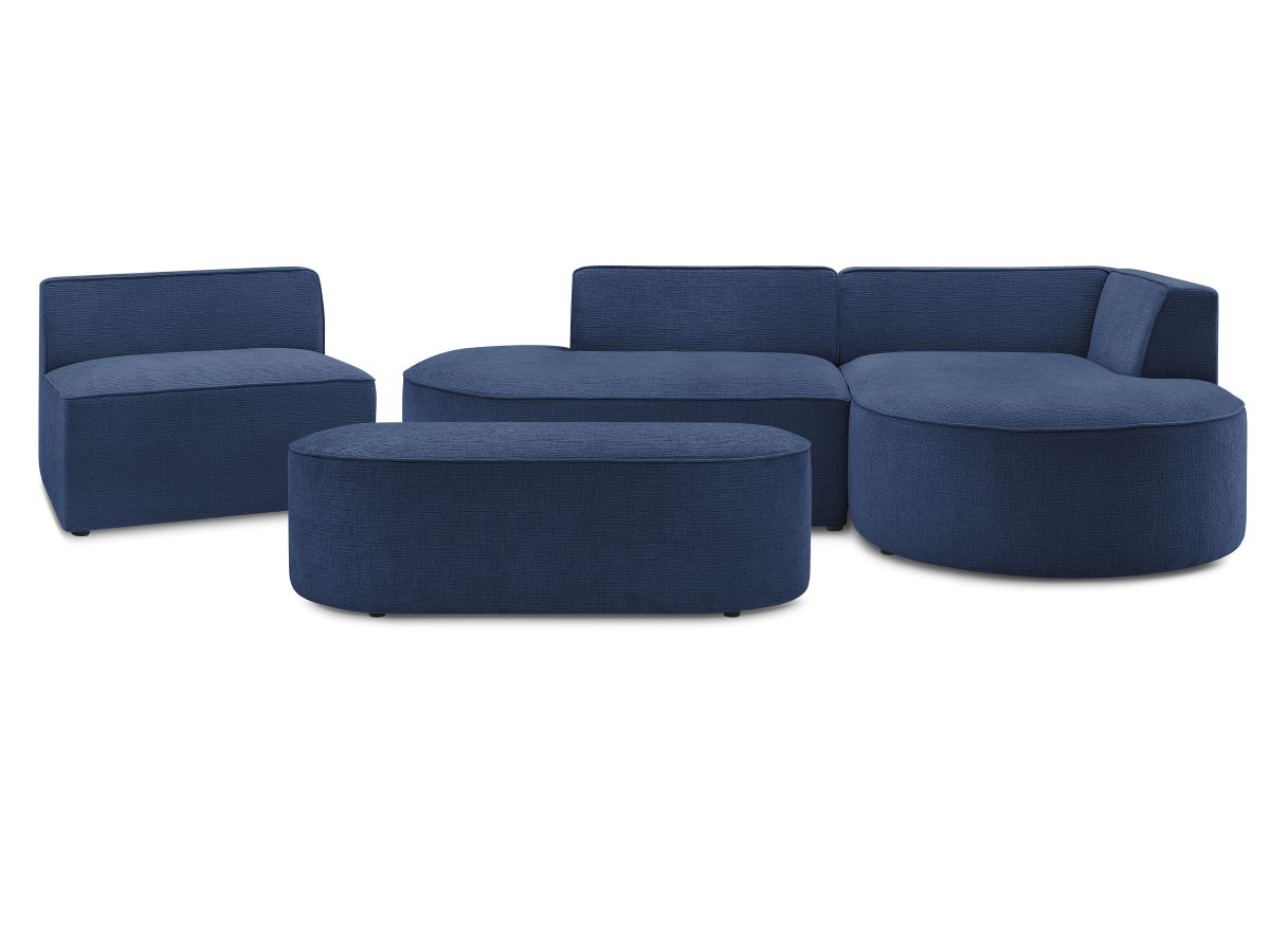 Bobochic Rousseau Ecksofa mit Sofamodul und Pouf Strukturstoff Dunkelblau Ecke rechts