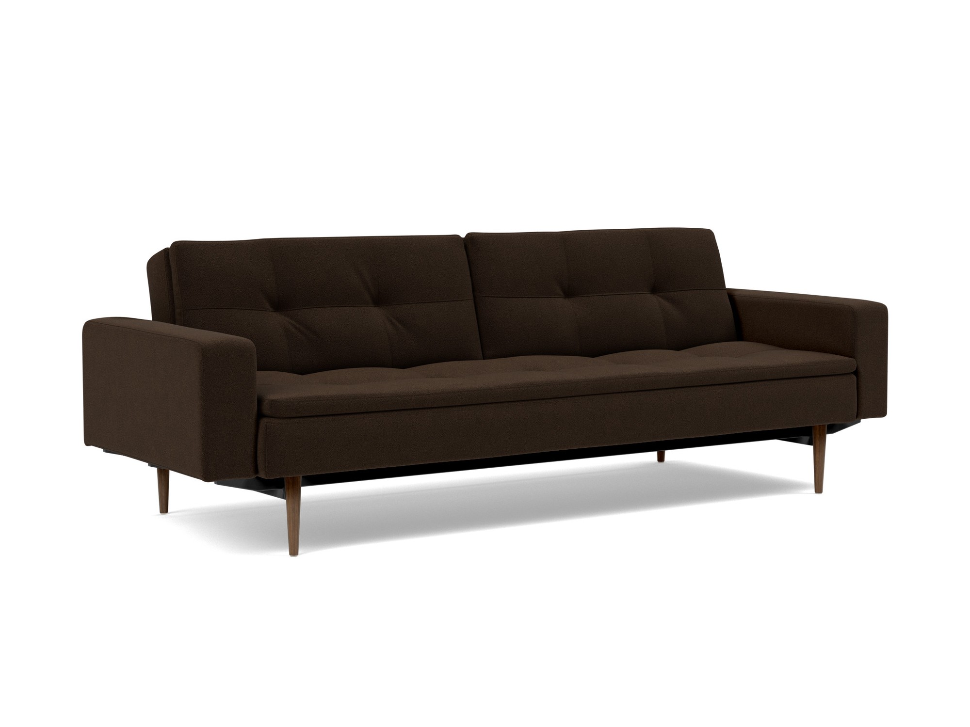 Schlafsofa Dublexo mit Armlehnen Strukturierter Stoff Taura 358-Chocco Beine Styletto Eiche dunkel