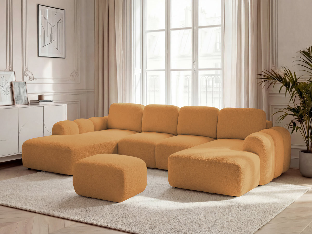Bobochic Montaigne Wohnlandschaft mit Pouf Bouclé-Stoff Gelb Ecke rechts