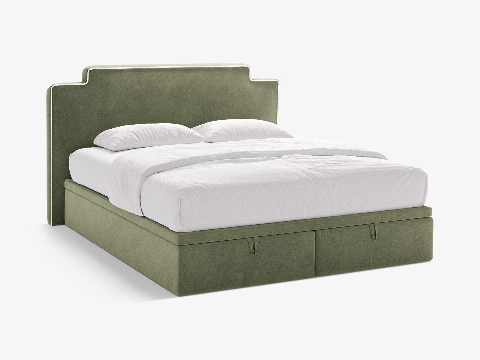 Micadoni Princess Boxspringbett mit Bettkasten und Kopfteil Samt Magic Velvet Elfenbein / Grün 160x200