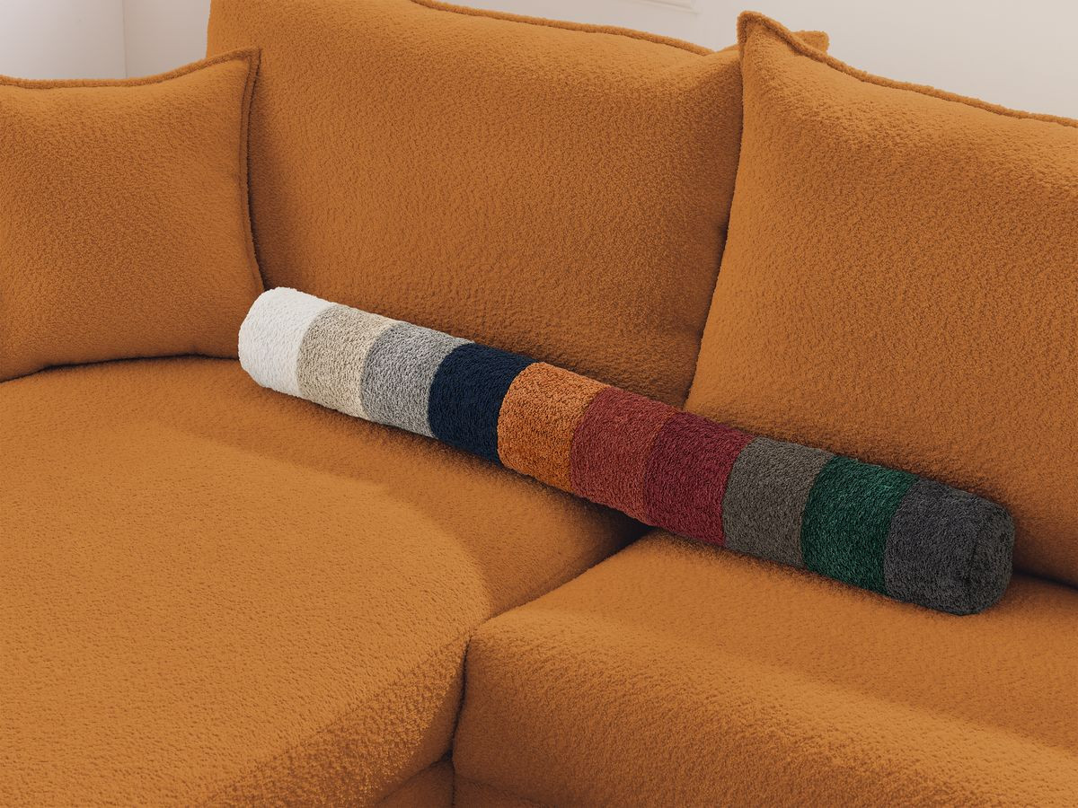 Bobochic Augustin Ecksofa mit Schlaffunktion und Bettkasten Bouclé-Stoff Gelb, Liegefläche 140 × 200 cm