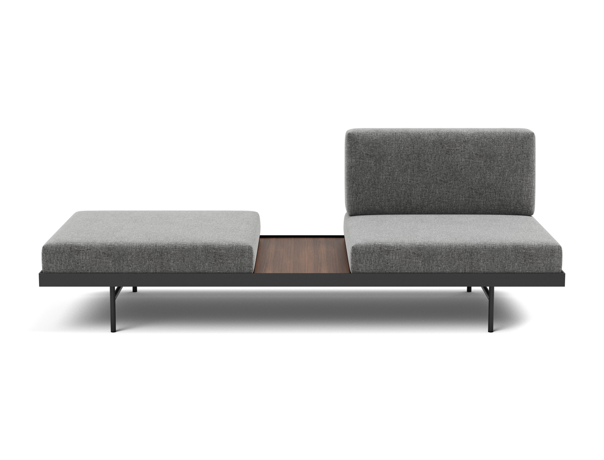Tagesbett Puri Strukturierter Stoff Twist 563-Charcoal Beine mit Nussbaumtisch