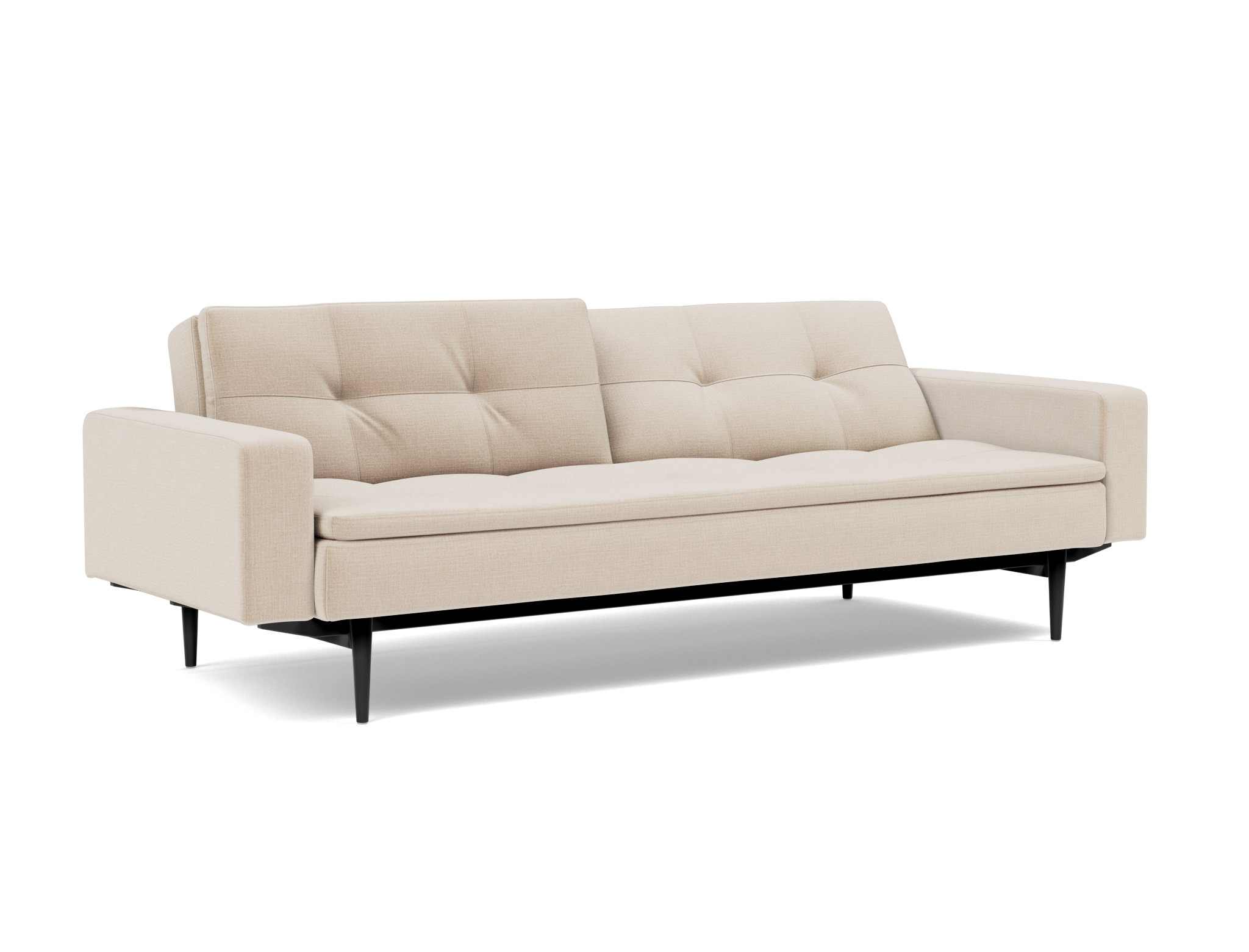 Schlafsofa Dublexo mit Armlehnen Chenille Esina 410-Almond-Beige Beine Styletto Eiche schwarz