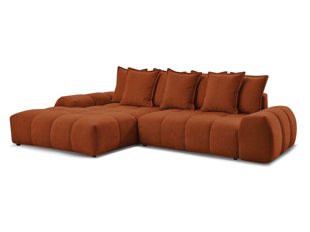 Bobochic Everest Ecksofa mit Schlaffunktion und Bettkasten 318 × 180 cm, 7 Kissen Strukturstoff Orange Ecke links