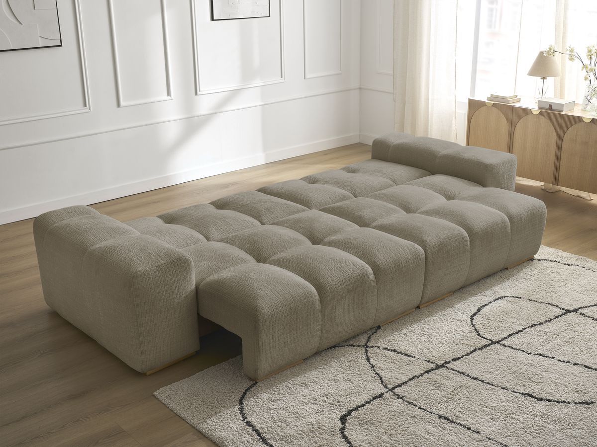 Bobochic Anakin Schlafsofa 3-Sitzer mit Bettkasten, 6 Kissen Strukturstoff Taupe