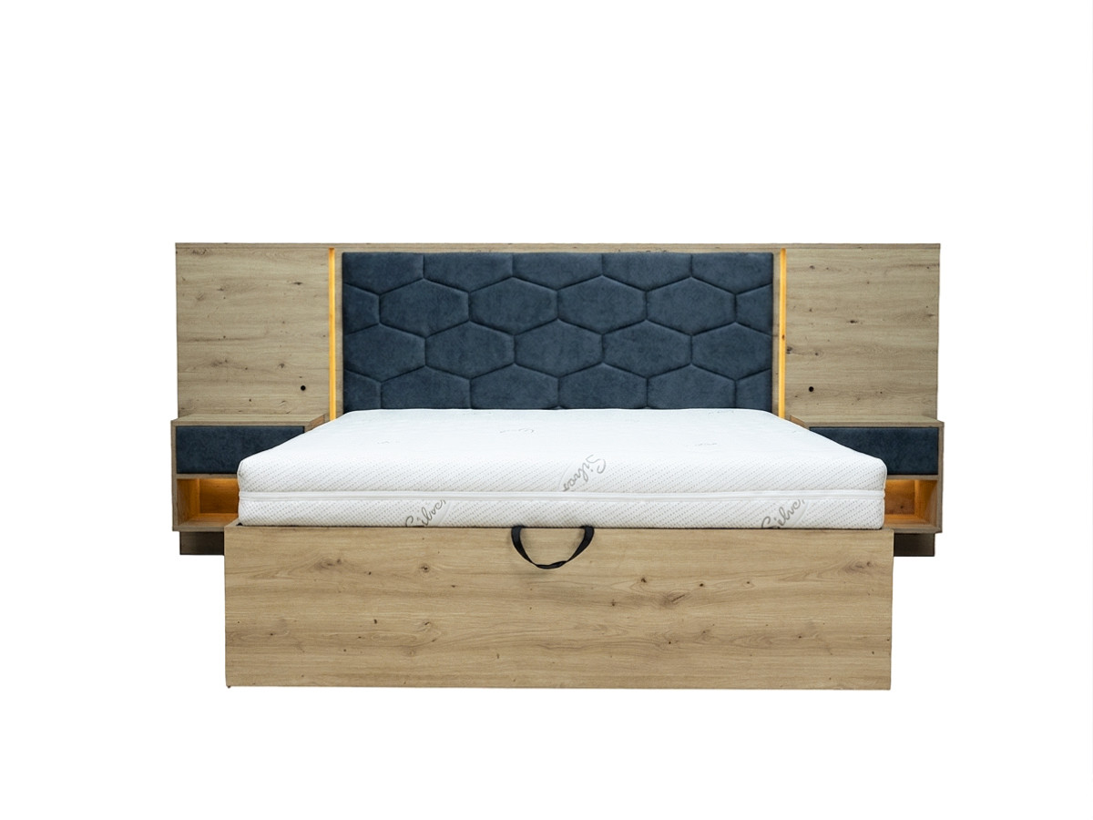 Bobochic Palmeraie Polsterbett mit Bettkasten Strukturstoff Blau, Liegefläche 160 × 200 cm