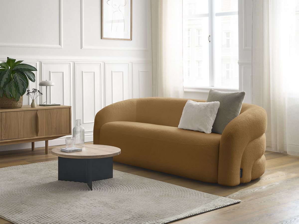 Bobochic Elina Sofa 3-Sitzer Bouclé-Stoff Gelb